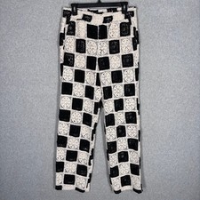 ASOS Crochet Beach Pants Mens Medium Black Cream Checker Granny Square Sheer picture