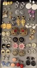 Vintage 80s 90s to Now Lot of 29 Pairs Clip Earrings Statement Runway Rhinestone picture