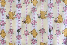 VTG Classic Pooh Piglet Satin Flannel Backed Fabric Striped Pink Hearts Flowers picture