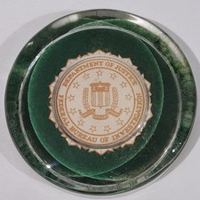 Vintage FBI Federal Bureau of Investigation Glass Paperweight Made In England picture