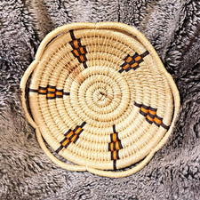 Vintage Hand Coiled Native American Style Basket Bowl 13” Geometric Design picture