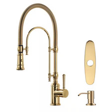 Solid Brass Single Handle Pull down Sprayer Kitchen Faucet with Soap Dispenser i picture