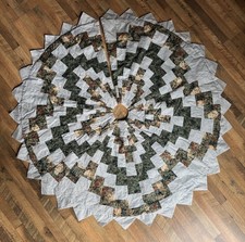 Vintage Hand Quilted Christmas Tree Skirt Pinecone Circle Nature Woodland Rustic picture