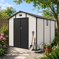 8x10 FT Outdoor Plastic Lockable Resin Storage Shed with Window & Floor,Beige picture