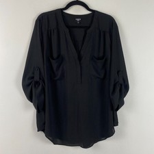 Torrid Harper Georgette 3/4 Sleeve Blouse Size 2X Black Pockets picture