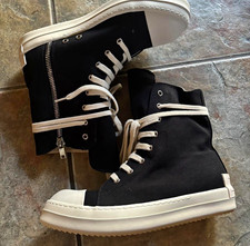 Rick Owens DRKSHDW Ramones Men’s High-Top Canvas Sneakers Black/White Zip EU 43 picture