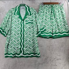 Casablanca Tennis Club Shirt Shorts Set Mens Large Green Silk Italy luxury picture