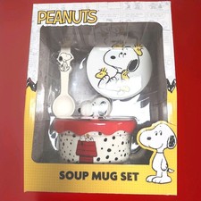 Peanuts Snoopy & Woodstock Soup Mug Set With Lid 32 Oz Large picture
