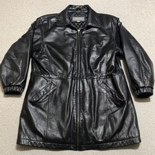 Vintage Wilsons Leather Coat Jacket Womens Medium Black Full Zip Quilt Lined picture