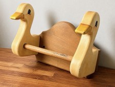 Vintage 1980s Wooden Goose Towel Holder, Hand Painted Country Kitchen Wall Decor picture