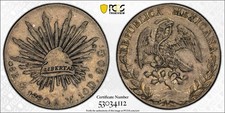 1890 Mo AM Mexico 8 Reales PCGS AU Detail Tough To See The Graffiti?? picture