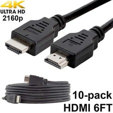Pack of 10 Digital High-Speed 1.4 HDMI Cables PVC 2160p Black Cord (6 feet) picture
