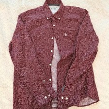 Original Penguin Men's Long Sleeve Button-Up Shirt Burgundy Leaf Print Size M picture