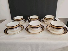 Set 6 Minton For Gilman Collamore & Co Cobalt Blue & Gold Teacup Saucer picture