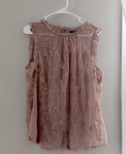 Women’s Torrid Blush Pink Mesh Sheer Mock Neck Floral Embroidered Top NWT  0x picture
