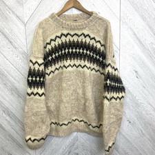 Vintage Nepal Wool Fair Isle Style Pullover Sweater Mens L/XL Brown Chunky Knit picture