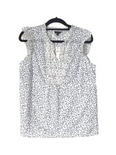 Talbots Sleeveless Top Women Eyelet Ruffle Floral Cotton Blouse Size M-NEW picture