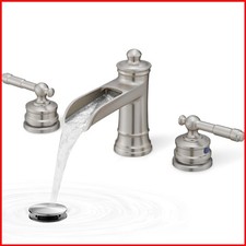 HOIGY Waterfall Bathroom Faucet Matte Brushed Nickel 3 Hole Widespread 4-16