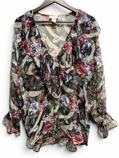 Vintage Victoria’s Secret Sheer Floral Ruffle Poet Tunic Blouse M/L picture