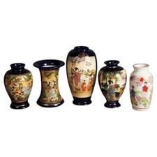 Five Antique Japanese Satsuma Porcelain Vases C1920 picture