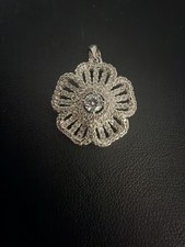 Moissanite Flower Pendant 14K White Gold Plated Cluster Statement picture