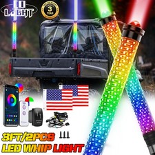 2x 3FT Laser LED Whip Spiral Chasing RGB Fat Whip Lights For Can Am Polaris RZR picture
