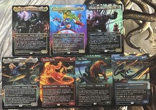 MARVEL SUPER HEROES MTG Borderless Mythic Foil COMPLETE SET of 7 Commanders 1-7 picture