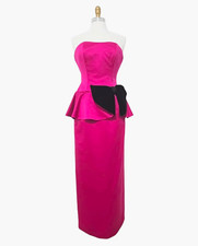 VTG 80s A.J. Bari Fuchsia Strapless Peplum Evening Dress with Oversized Bow Sz 8 picture