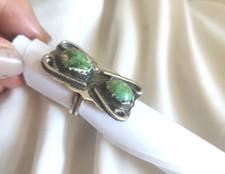 VINTAGE SILVER DOUBLE GREEN TORQUOISE WESTERN RING, SIZE 6-7 picture