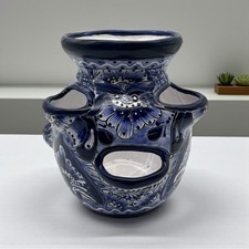 Blue & White Talavera Strawberry Planter | Mexican Ceramic Pot picture