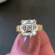 Halloween Sale 6.00tcw Asscher Lab Grown Diamond Women's Ring 14k Yellow Gold picture