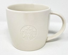 Starbucks 2010 White Embossed Mermaid “S” Logo Coffee SHORT Coffee Mug picture
