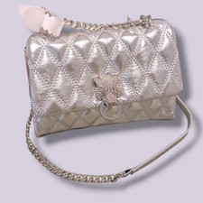 Aldo Silver Metallic Quilted Chain Strap Crossbody Bag Leopard Embellished picture