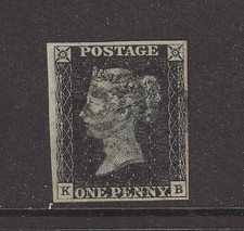 SG2 1840 1d black Stamp, KB, plate 1b, 4 good margins, GB, QV, Maltese Cross picture