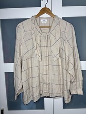 TOAST Women's 100% Cotton Check Blouse Shirt UK 12 Purple Red Ruffle Collar picture