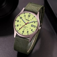 Men's Military Army Luminous 24 Hours Dial Nylon Strap Date Quartz Wrist Watch picture