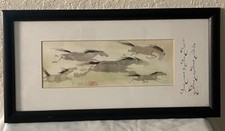 VTG Unique Signed Stamped D T Solmon Five Running Horses Calligraphy Painting picture