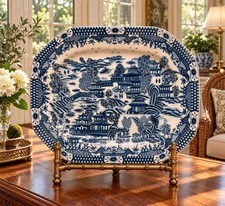 Amazing Large United Wilson 1897 Blue White Chinoiserie Platter 19”  picture