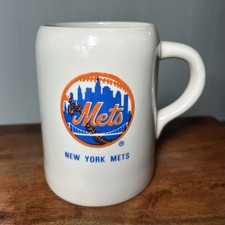 Vintage 1970s New York Mets Ceramic Barrel Mug MLB Skyline Logo picture