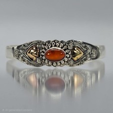 VTG Bali Style Baltic Amber Cuff Sz 7 Bracelet 925 Sterling Silver Brass 17g picture