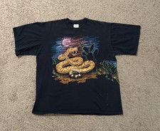 Hazelwood VTG 90s T Shirt Black Rattlesnake Cactus Puff Print Single Stitch Neon picture