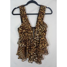 Le Monde Leopard Print Tiered Ruffle Peplum Top Size Small Y2K picture