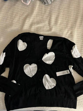 Womens Chicos Cardigan Black w/white Hearts XL (chicos 3)  NWT Rayon/Nylon picture