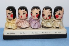 Vtg 1930’s Karloff Perfume Bottles  Hand Painted Wood Quintuplet Florals picture