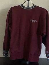 Vtg 90s Champion Reverse Weave Sweatshirt Large Maroon Striped Spellout USA Made picture