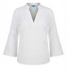 J.McLaughlin Womens White Textured Cotton 3/4 Bell Sleeve Split Tunic L - AC picture