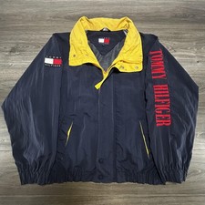 Vintage 90s Tommy Hilfiger Jacket Mens 2XL Navy Spell Out Sailing Windbreaker picture
