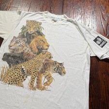 Vintage 1989 Big Cats Shirt Mens XL White ISEC Single Stitch USA 80s Jungle picture