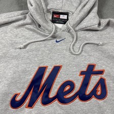 Vintage New York Mets Hoodie Center Swoosh Y2K Mens Large Grey MLB Nike Pullover picture