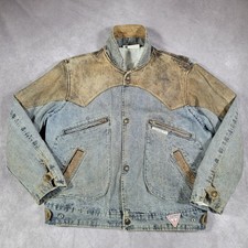 Vintage Guess Jacket Mens Medium Blue Denim Georges Marciano Marty Mcfly 80s picture